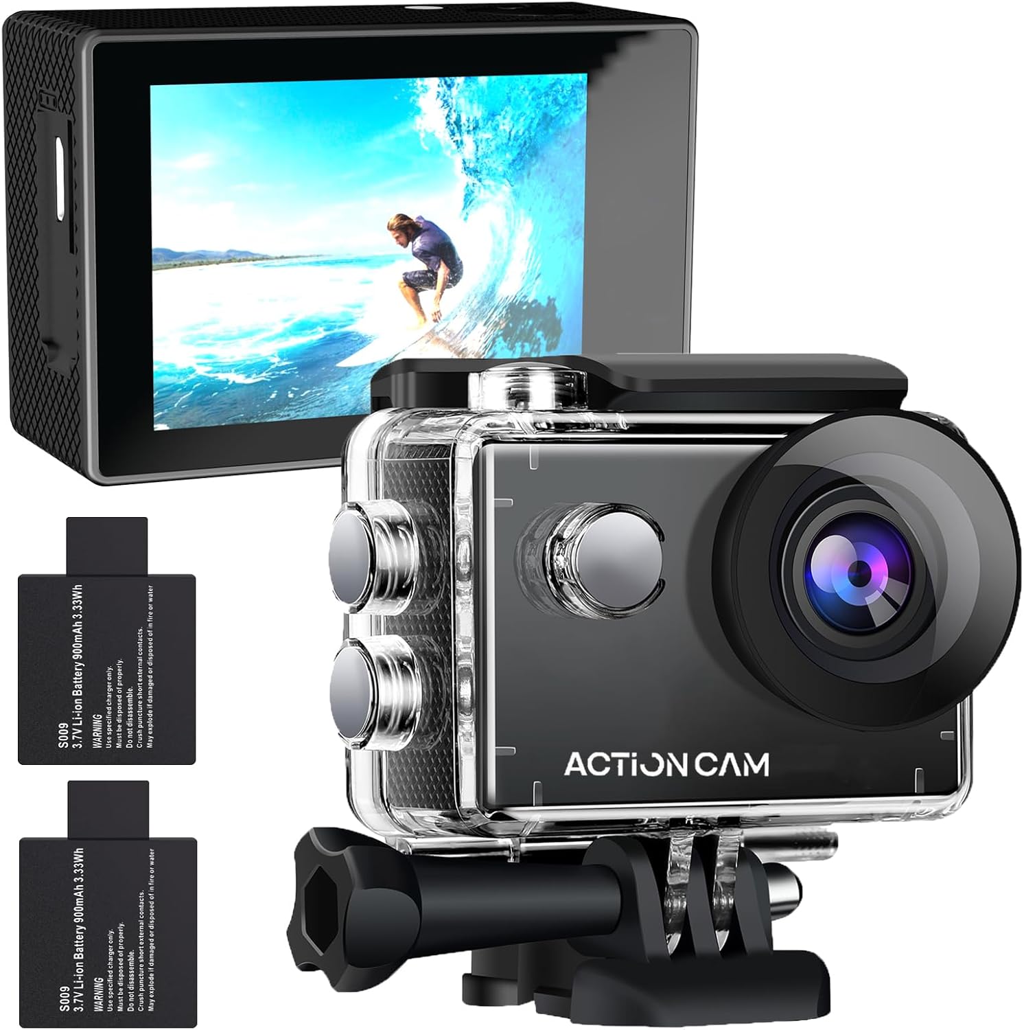 Action Camera 1080P 30fps Sports Camera 40m/131ft Underwater Waterproof with 2 Batteries and Multi-Function Accessory - Image 9