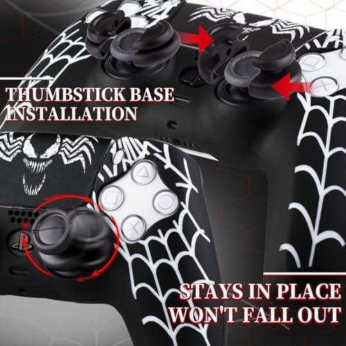 PlayRealm Silicone Skin Cover Sticker x 1 & Extender Grips x 2 for PS5 Controller Venom Web - Image 3