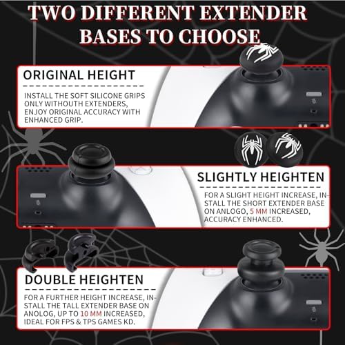 PlayRealm Silicone Skin Cover Sticker x 1 & Extender Grips x 2 for PS5 Controller Venom Web - Image 5