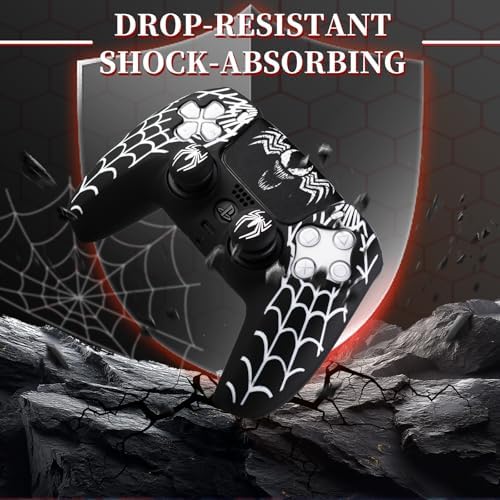 PlayRealm Silicone Skin Cover Sticker x 1 & Extender Grips x 2 for PS5 Controller Venom Web - Image 6